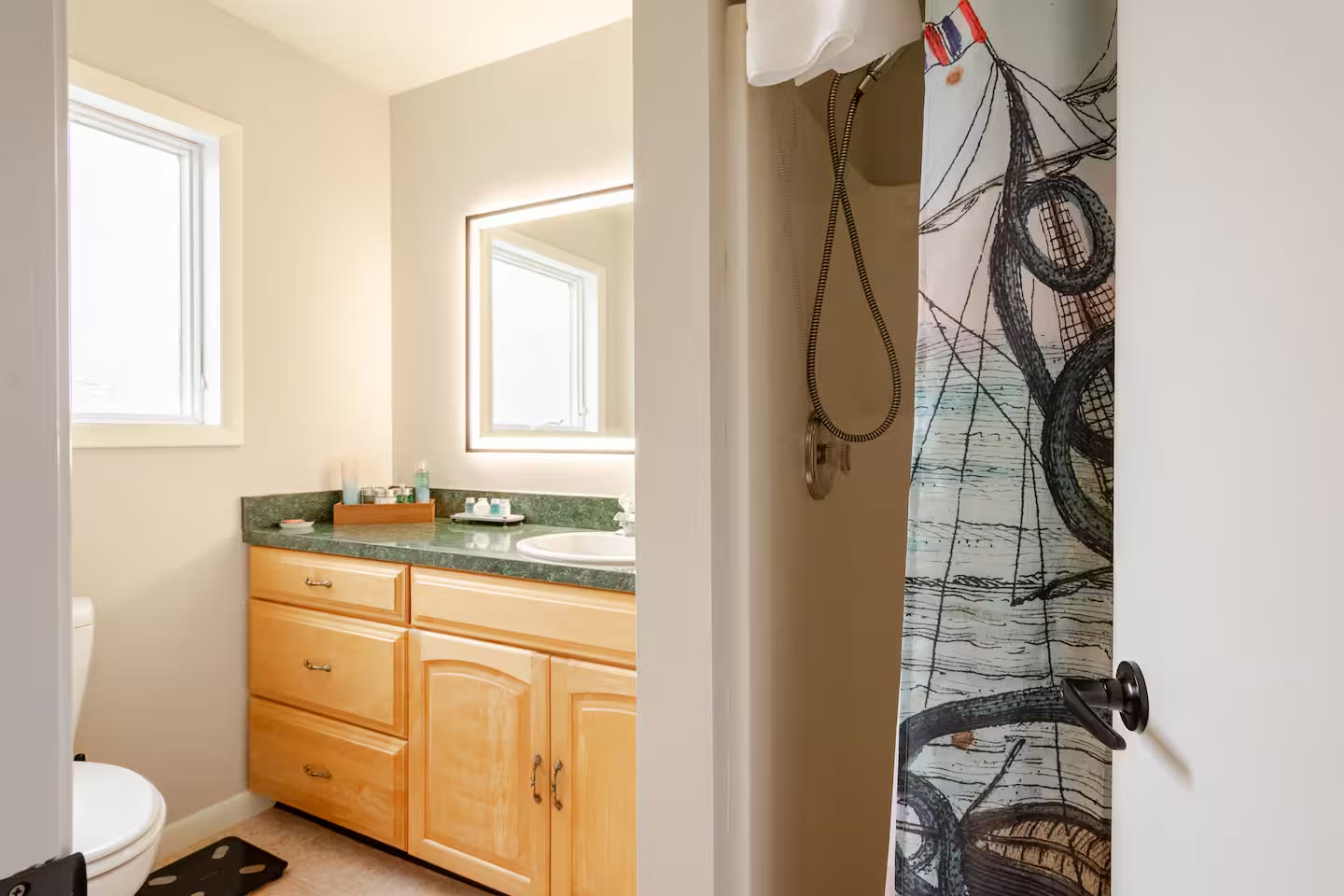 Bathroom vanity and shower