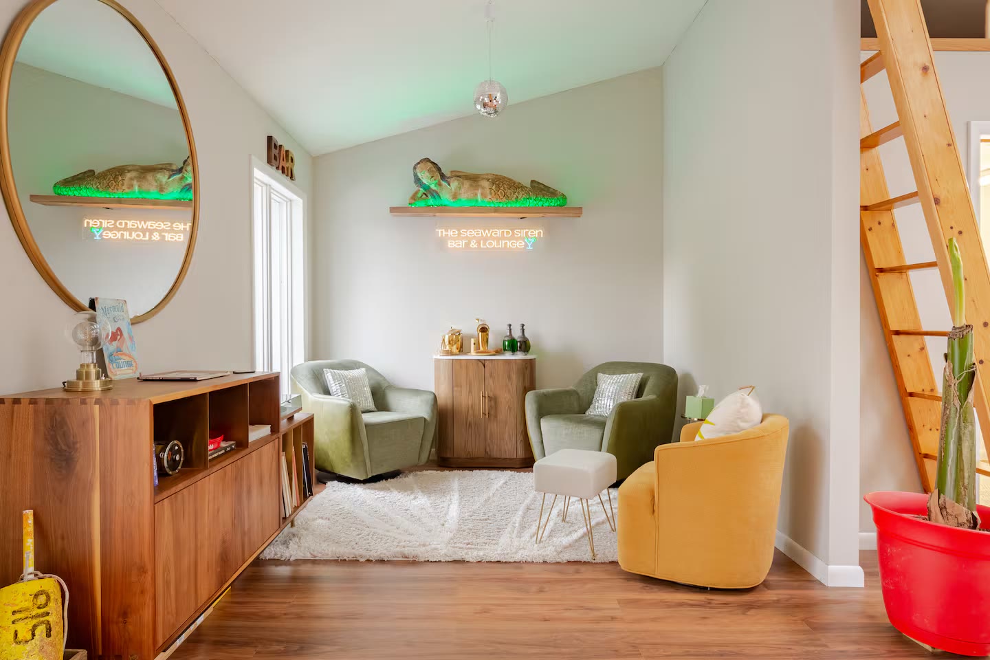 Lounge chairs and bar cabinet